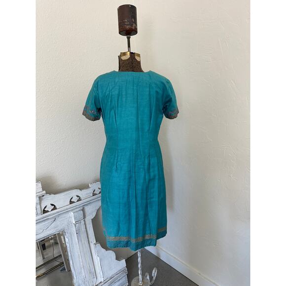 Rangoli Women's Medium Tunic Chemise Turquoise Pink Silk Dubai Chemise Abstract - Picture 2 of 3